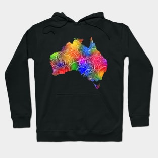 Colorful mandala art map of Australia with text in multicolor pattern Hoodie